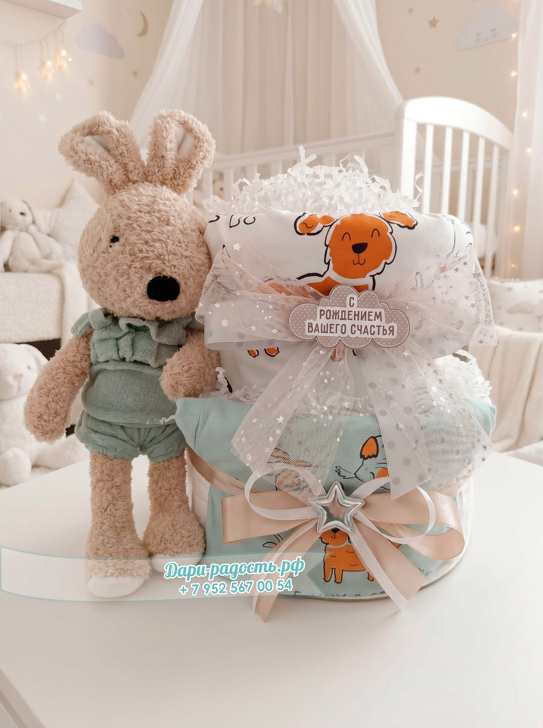 Торт из памперсов «Кролик» — подарок малышу до 6 месяцев